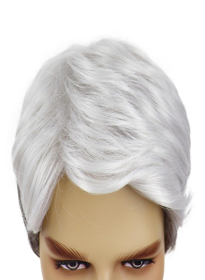 GNIMEGIL Short White Wigs For Men Ombre Silver Blanche Wig Male's Toupees Halloween Costume Older Man Kenny Rogers Natural Side Part Synthetic Fiber Seniors Hair - Image 5